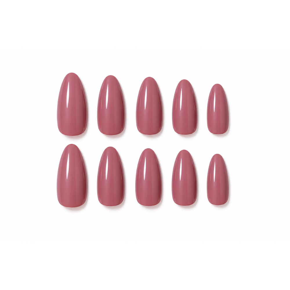 Mauve Press On Nails Almond Shape | Glossy Nude Pink Fake Nails | Reusable Stick On Nails for Women