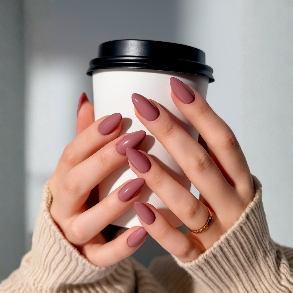 Mauve Press On Nails Almond Shape | Glossy Nude Pink Fake Nails | Reusable Stick On Nails for Women