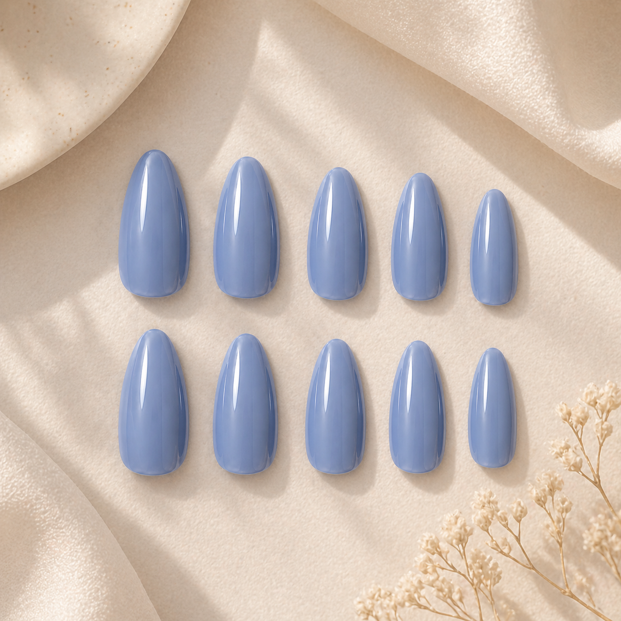 Pastel Blue Press On Nails Almond Shape | Glossy Reusable Fake Nails | Soft Aesthetic Nail Set