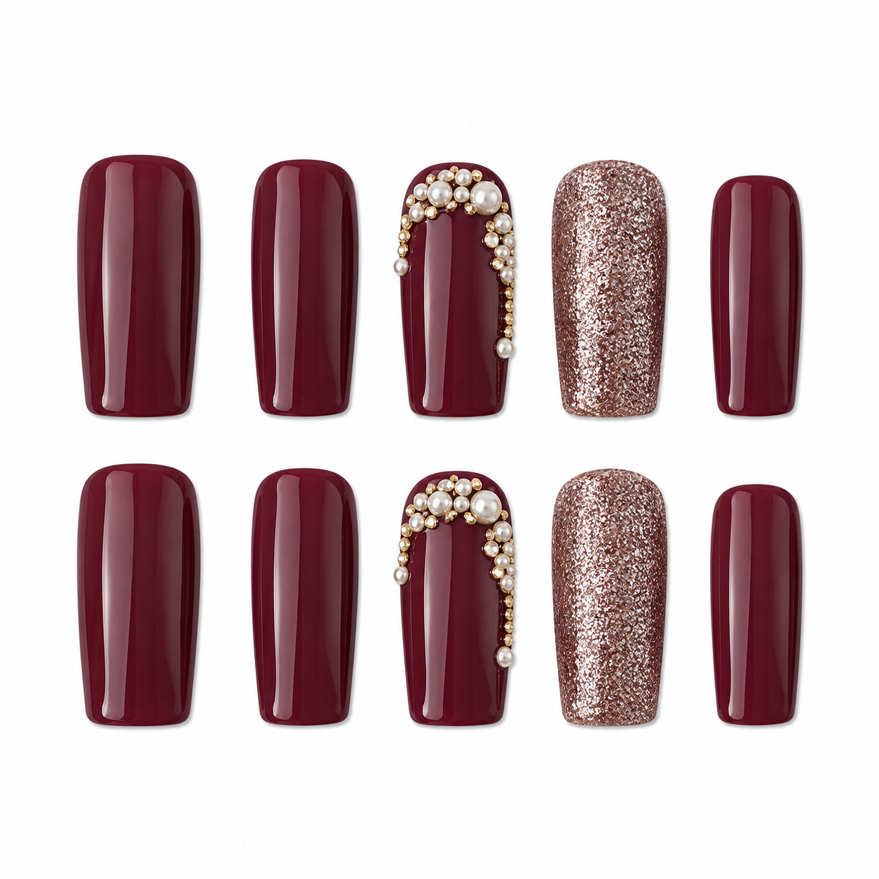 Burgundy Luxe Pearl Press-On Nails