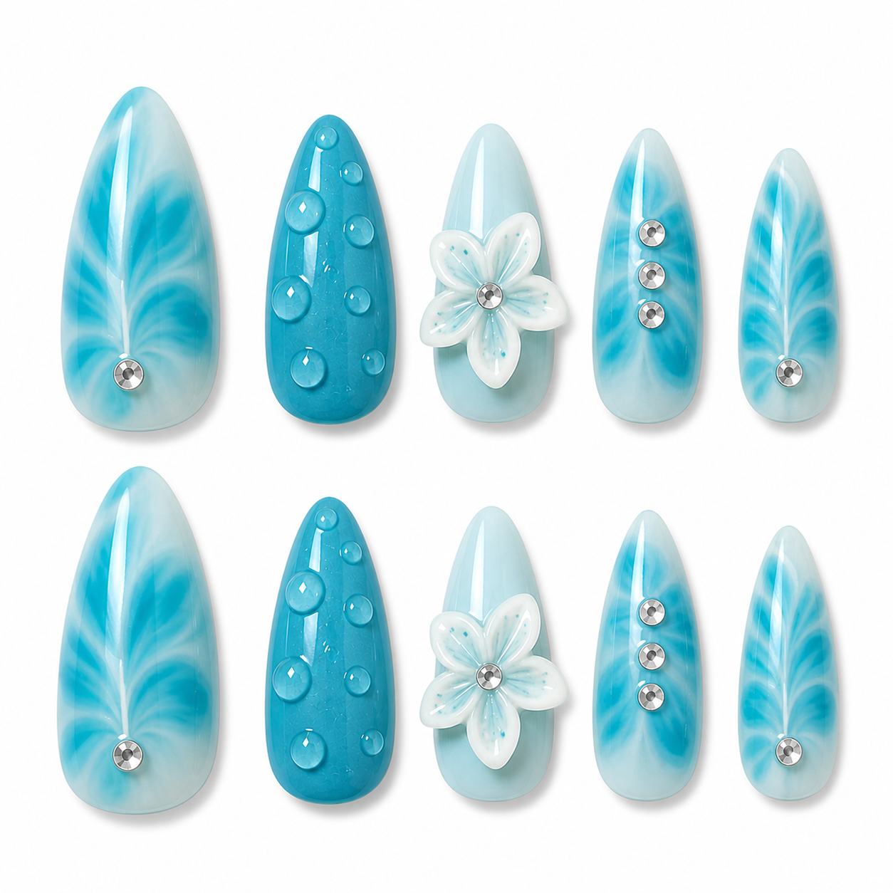 Aqua Bloom Luxe Press-On Nails