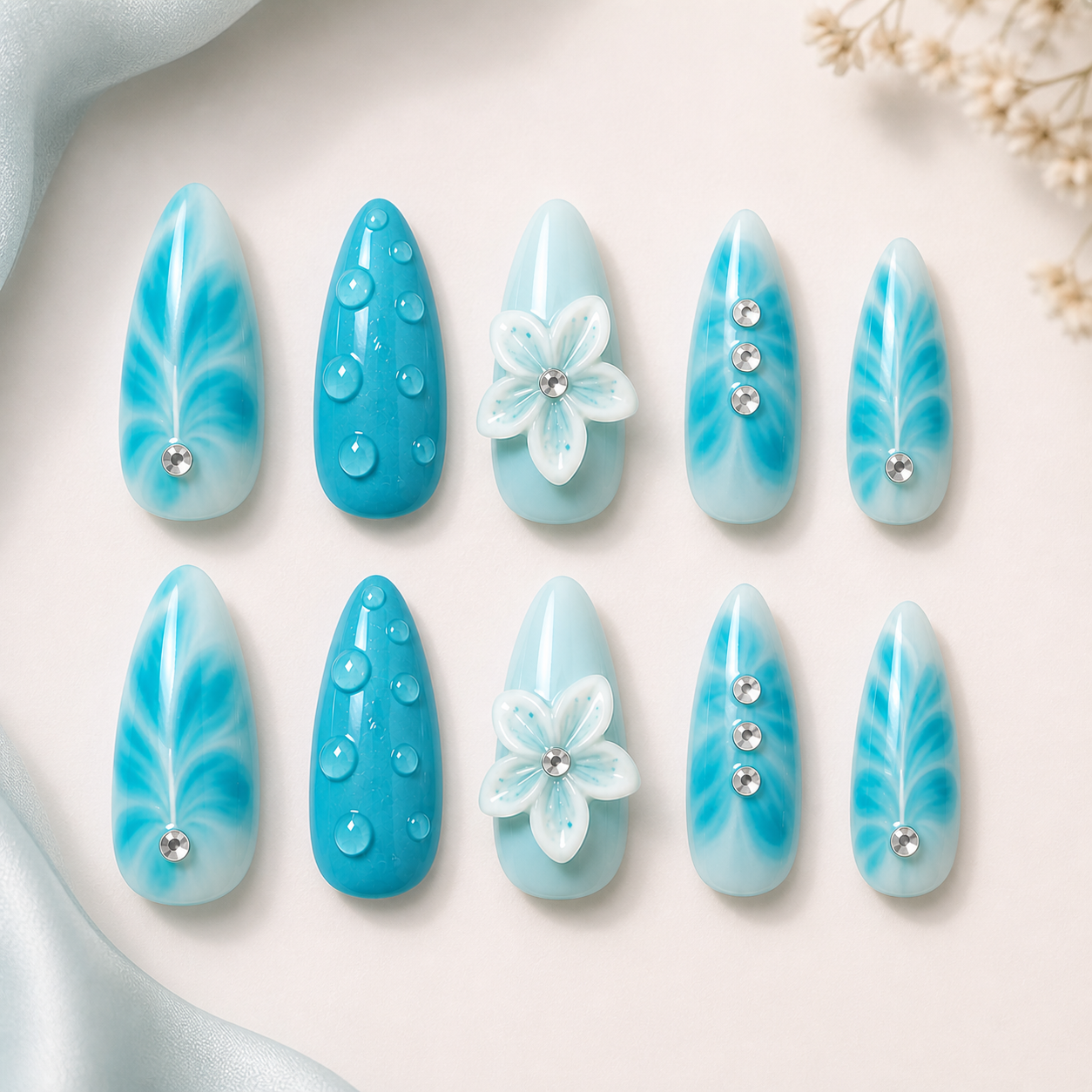 Aqua Bloom Luxe Press-On Nails