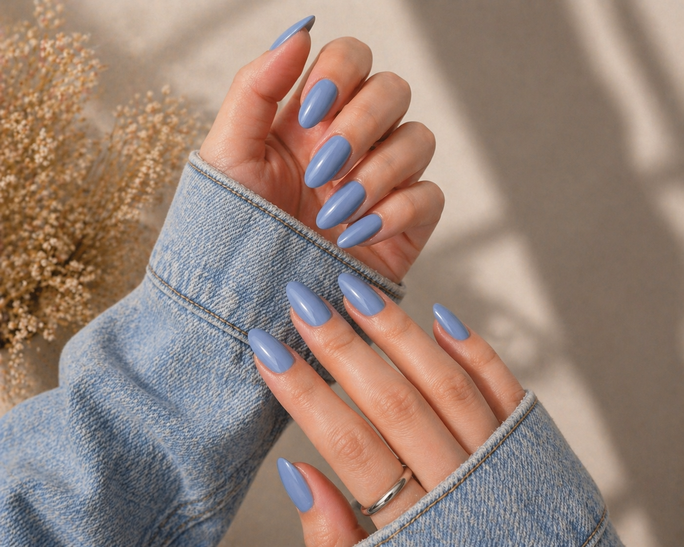 Pastel Blue Press On Nails Almond Shape | Glossy Reusable Fake Nails | Soft Aesthetic Nail Set