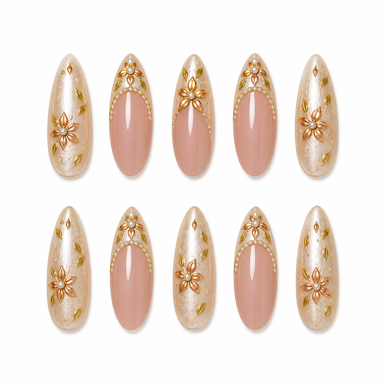 Champagne Blush Luxe Floral Press-On Nails