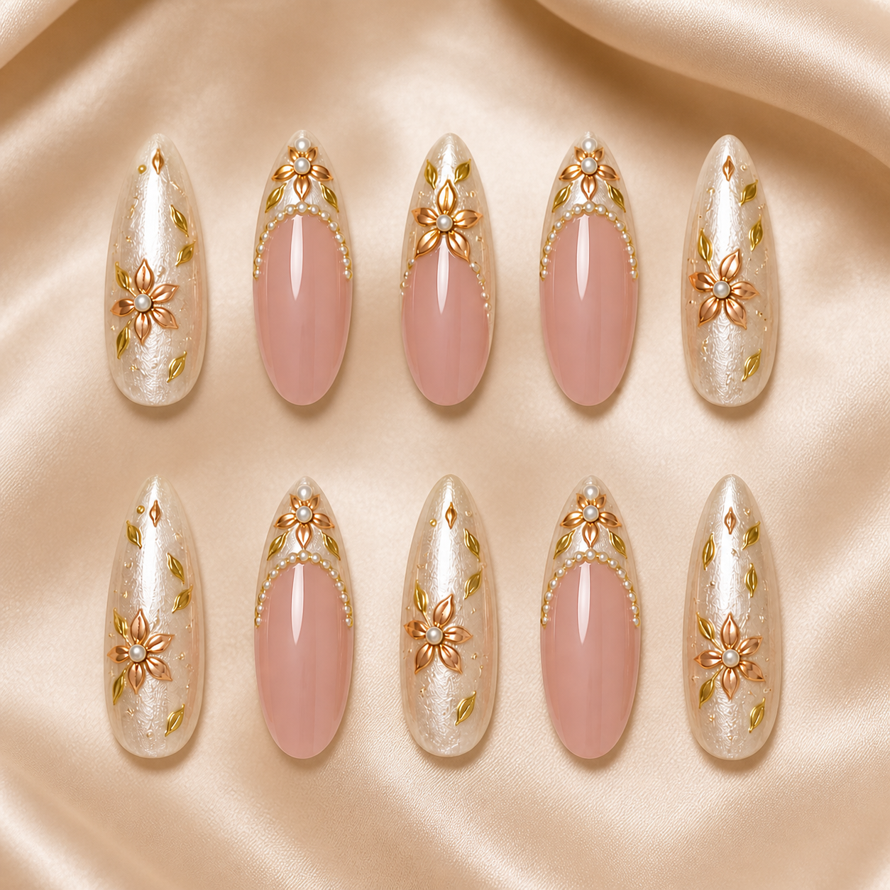 Champagne Blush Luxe Floral Press-On Nails