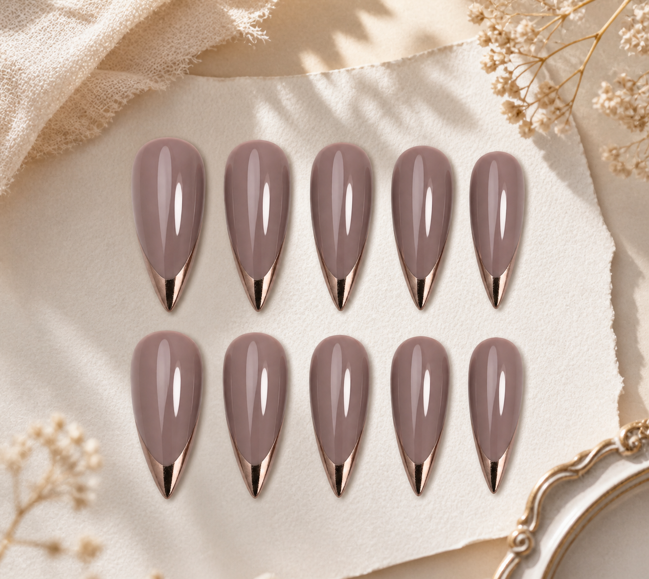 Elegant Mauve Chrome Stiletto Nails