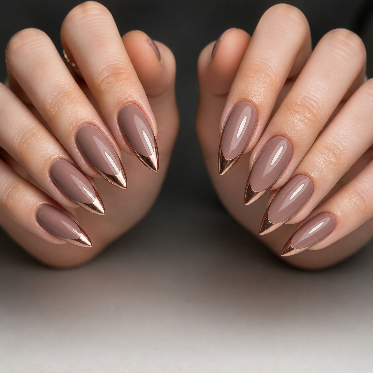 Elegant Mauve Chrome Stiletto Nails