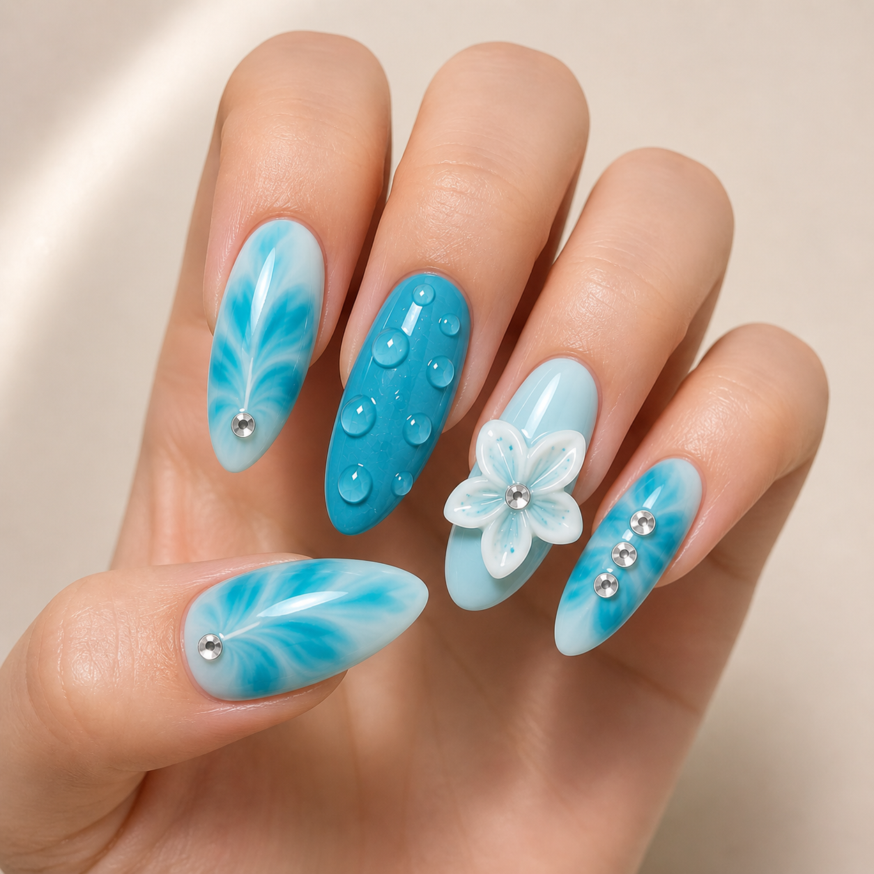 Aqua Bloom Luxe Press-On Nails