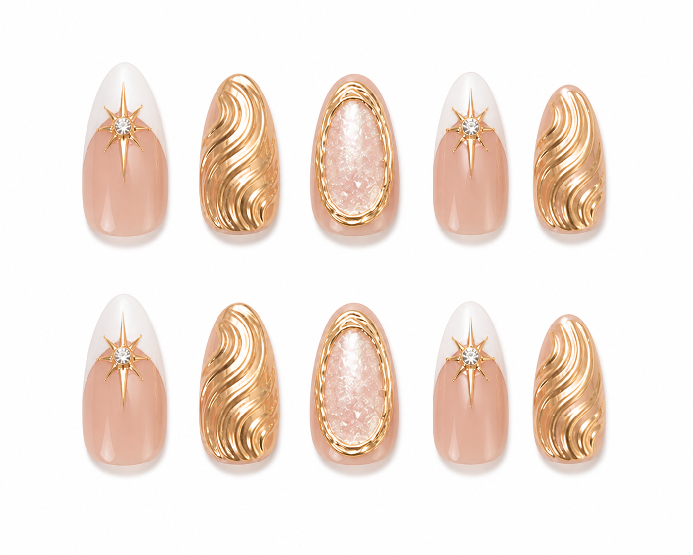 Golden Celestial Luxe – Press-On Nail Set