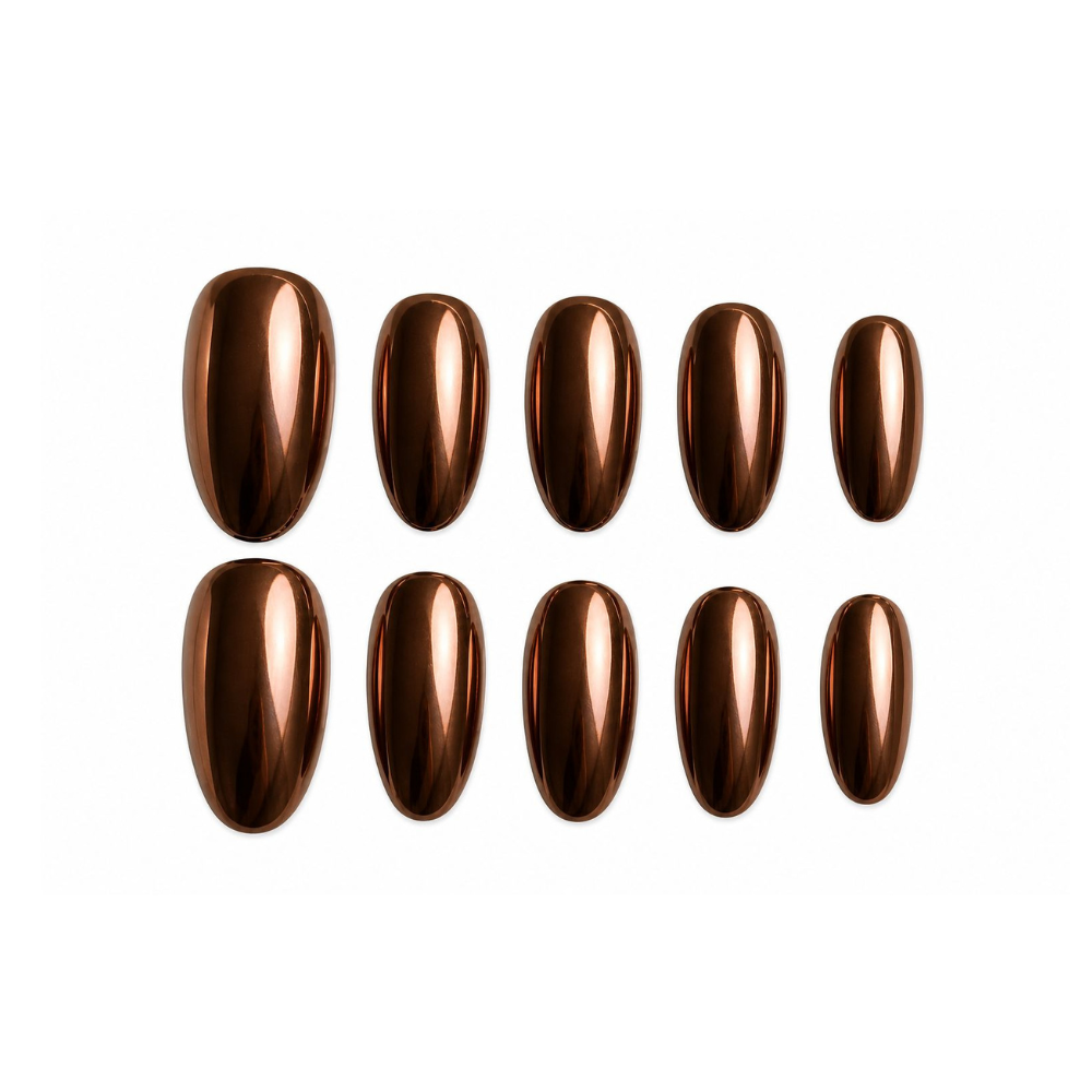 Premium Metallic Copper Chrome Press-On Nails – Glossy Almond Shape Set