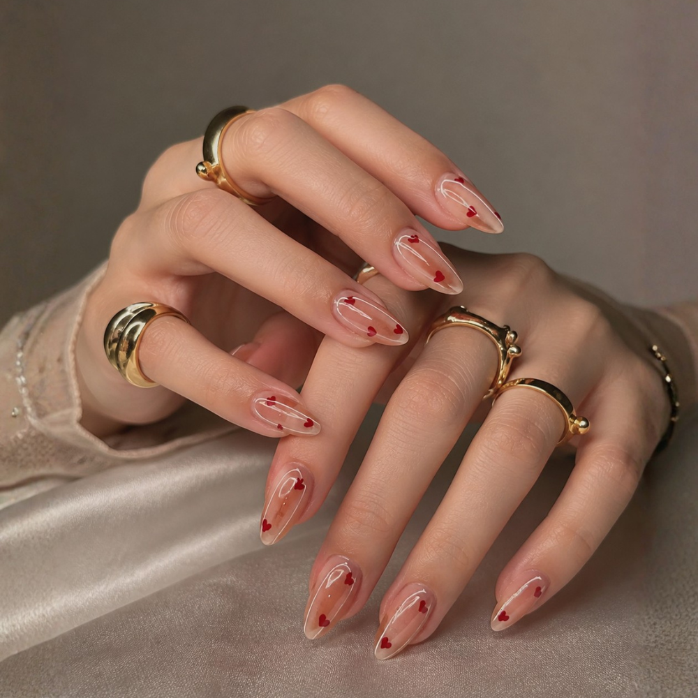 Blush Nude Heart Gloss Press-On Nails