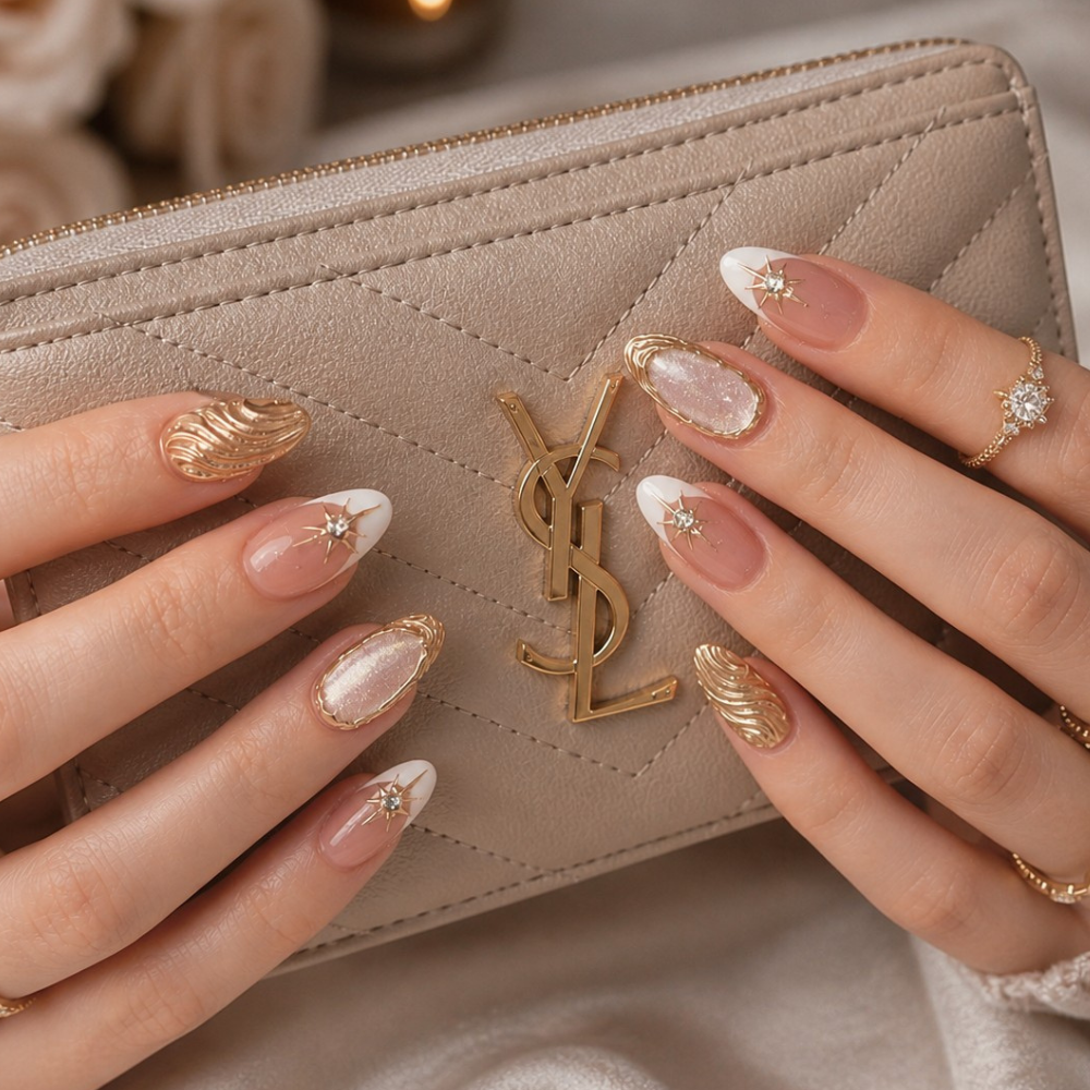 Golden Celestial Luxe – Press-On Nail Set