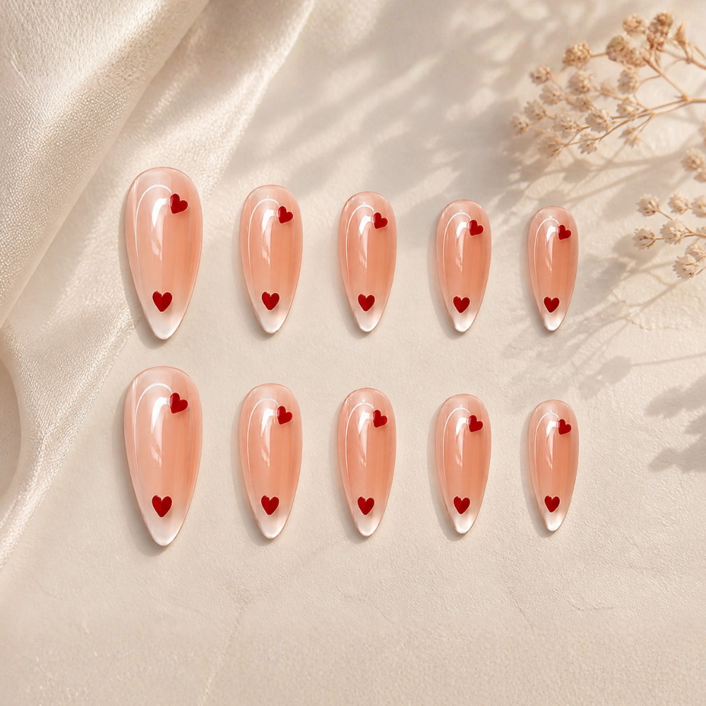 Blush Nude Heart Gloss Press-On Nails